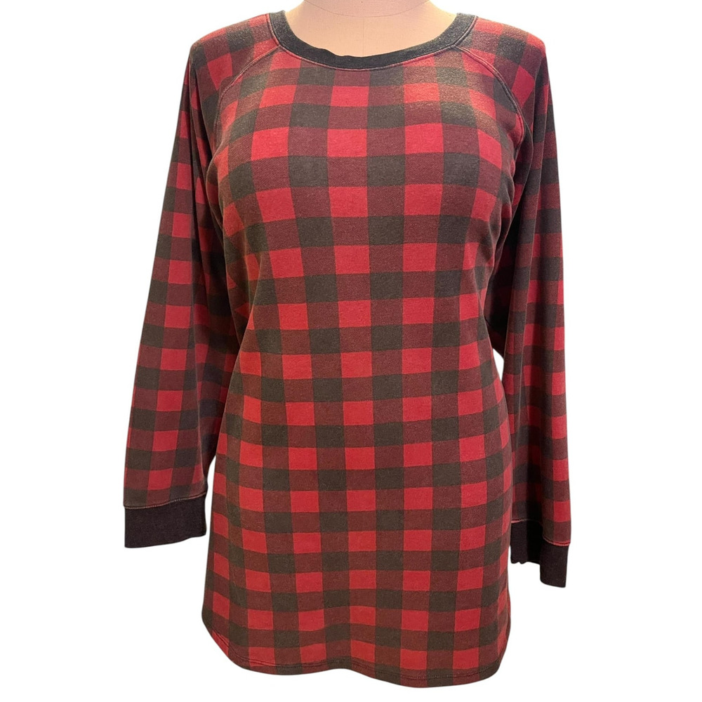 Torrid 0 (size 12) Cozy Fleece Red/Black Buffalo Plaid Tunic Long Sweatshirt Top